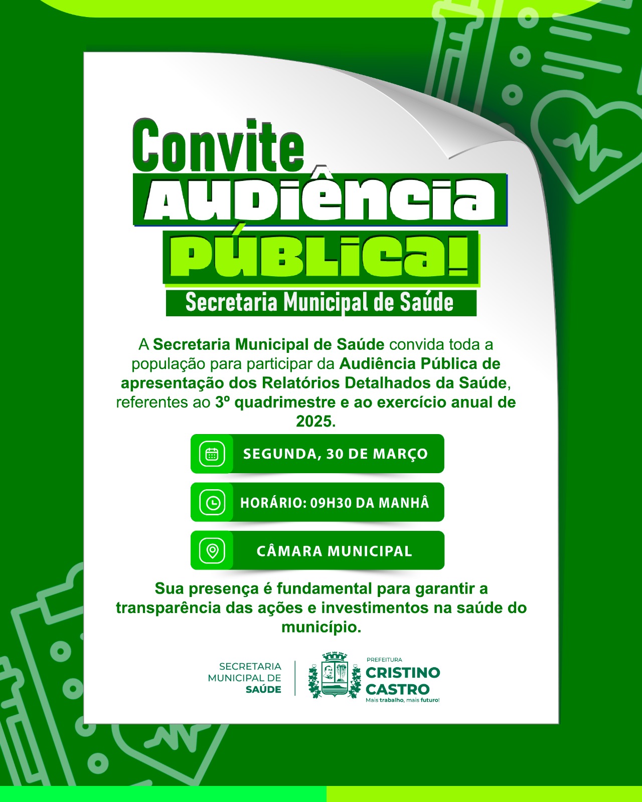 Convite - Prefeitura Municipal de Cristino Castro convida à toda a população para asssistir à  Audiência Pública
