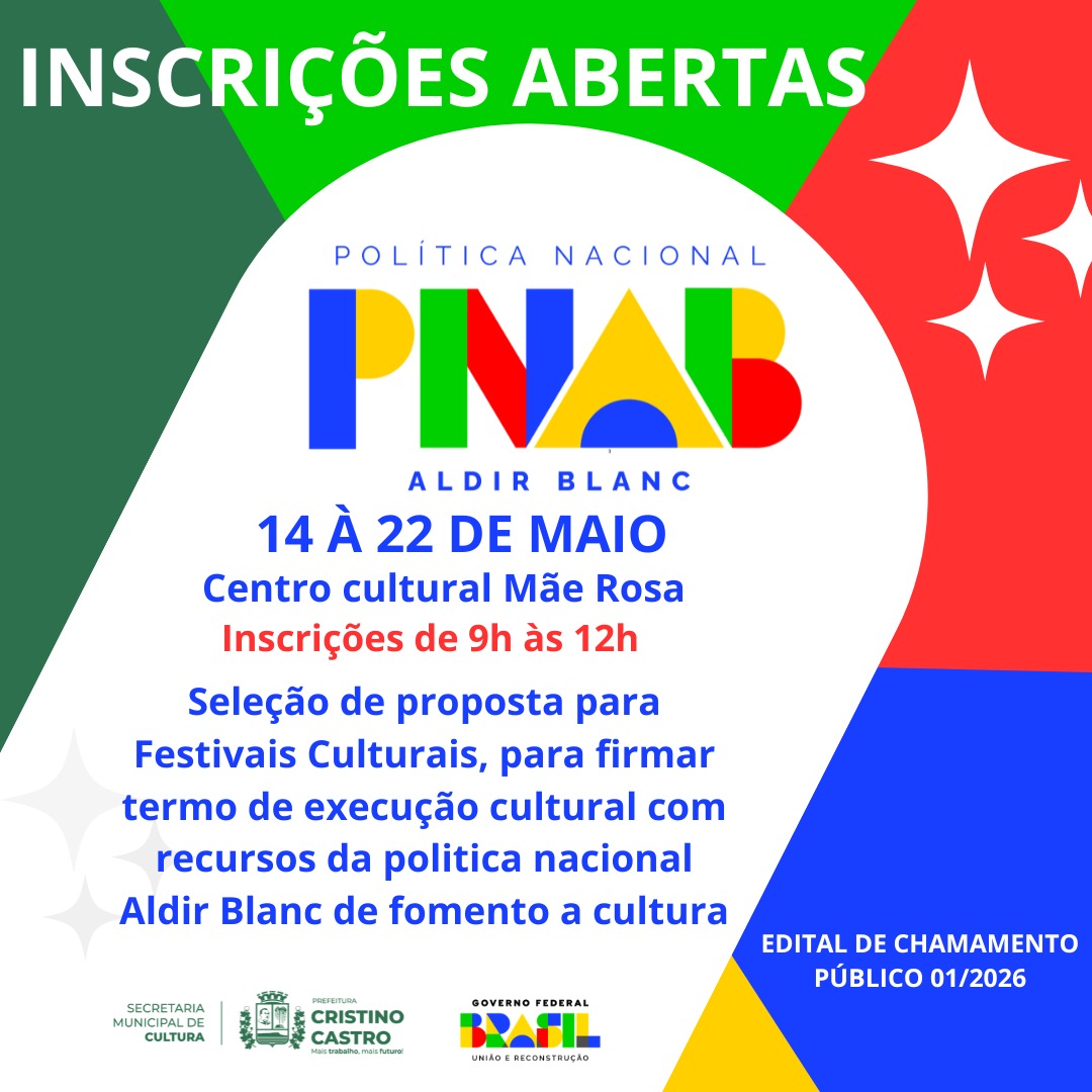 Inscrições dos Editais da PNAB 2026 Estão Abertas em Cristino Castro